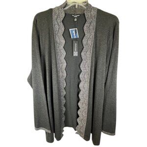 Cable & Gauge Woman NWT Black Cardigan w/ Scallop Metallic Front Edge- Size 3X